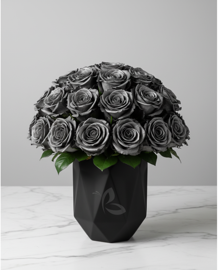Metallic Black Tinted Roses Gift Box